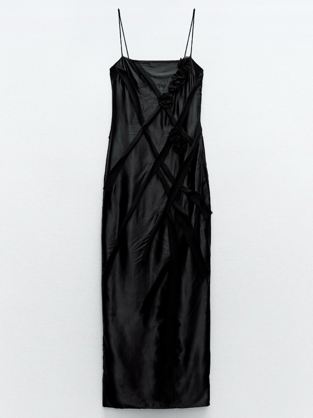 Zara Black Floral Satin Effect Maxi Dress